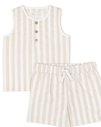 Ensemble débardeur et short en coton bio -Beige Stripes