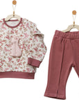 Andywawa Baby-Set Floral Dreams mit geblümtem Sweatshirt, rosa Häschenapplikation und pflaumenfarbener Hose