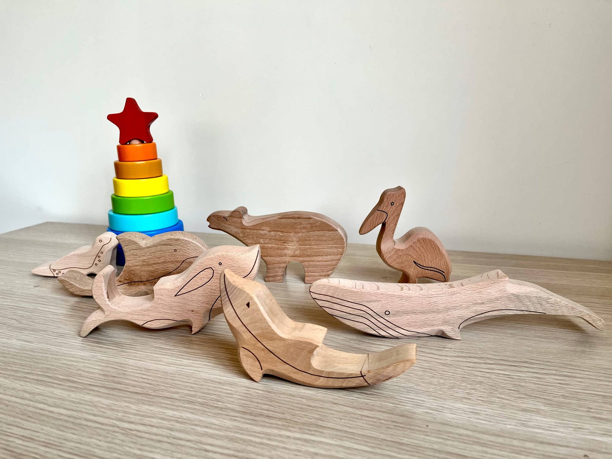 7-teiliges Holzspielzeug-Set, Meerestier-Figuren