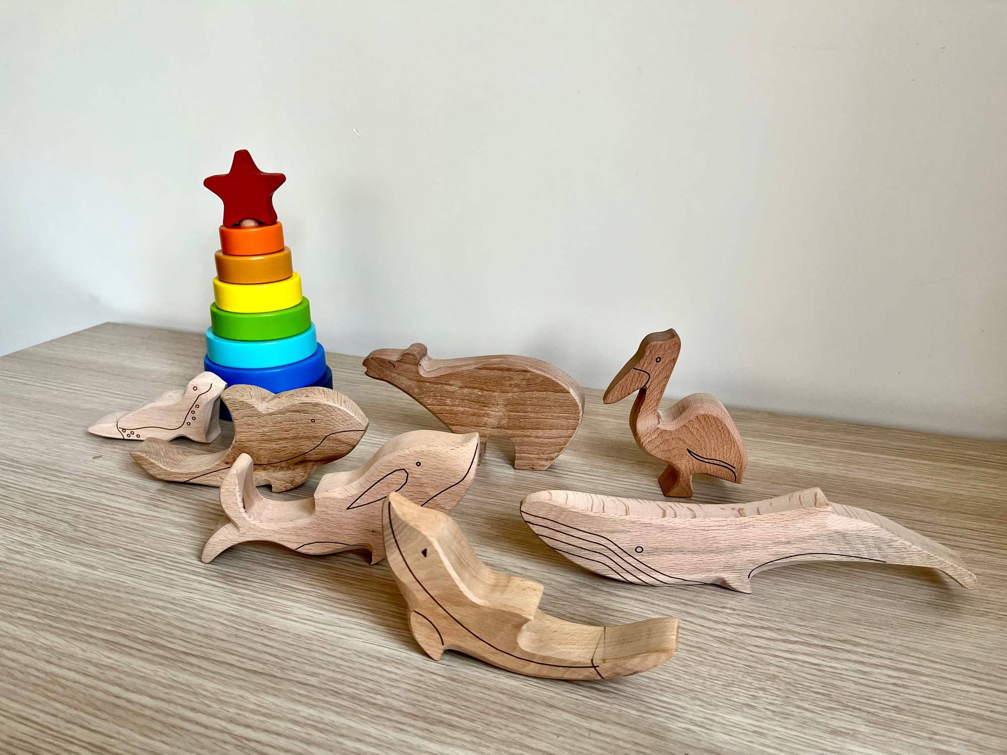 7-teiliges Holzspielzeug-Set, Meerestier-Figuren