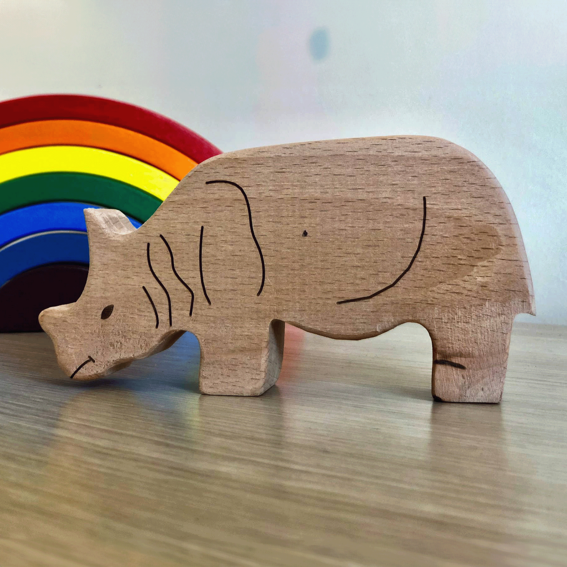 6-piece set of handmade Wooden Animals Safari