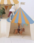 Zirkus Wandregal aus Holz dunkelblau & bernstein
