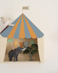 Zirkus Wandregal aus Holz dunkelblau & bernstein