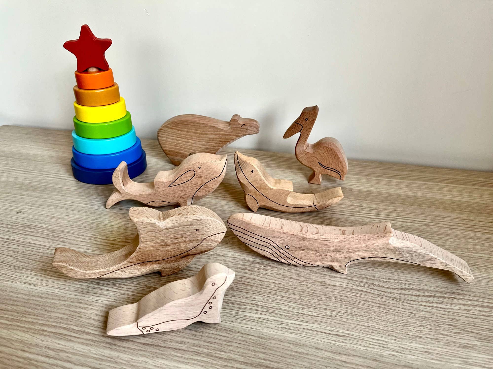 7-teiliges Holzspielzeug-Set, Meerestier-Figuren