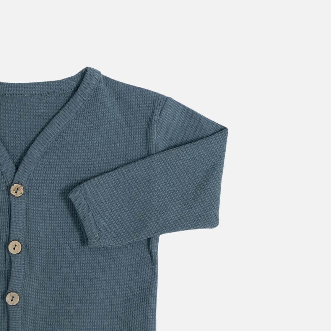 Cardigan in waffle naturale - Petrolio