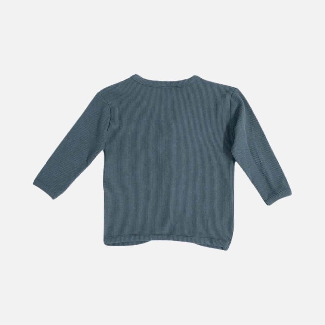 Cardigan in waffle naturale - Petrolio