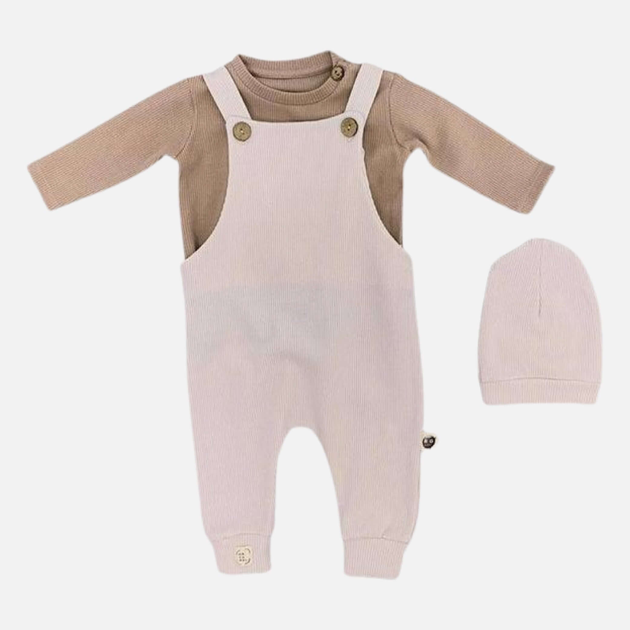 Tuta + maglione + cappello in waffle naturale - Set di 3 - Crema