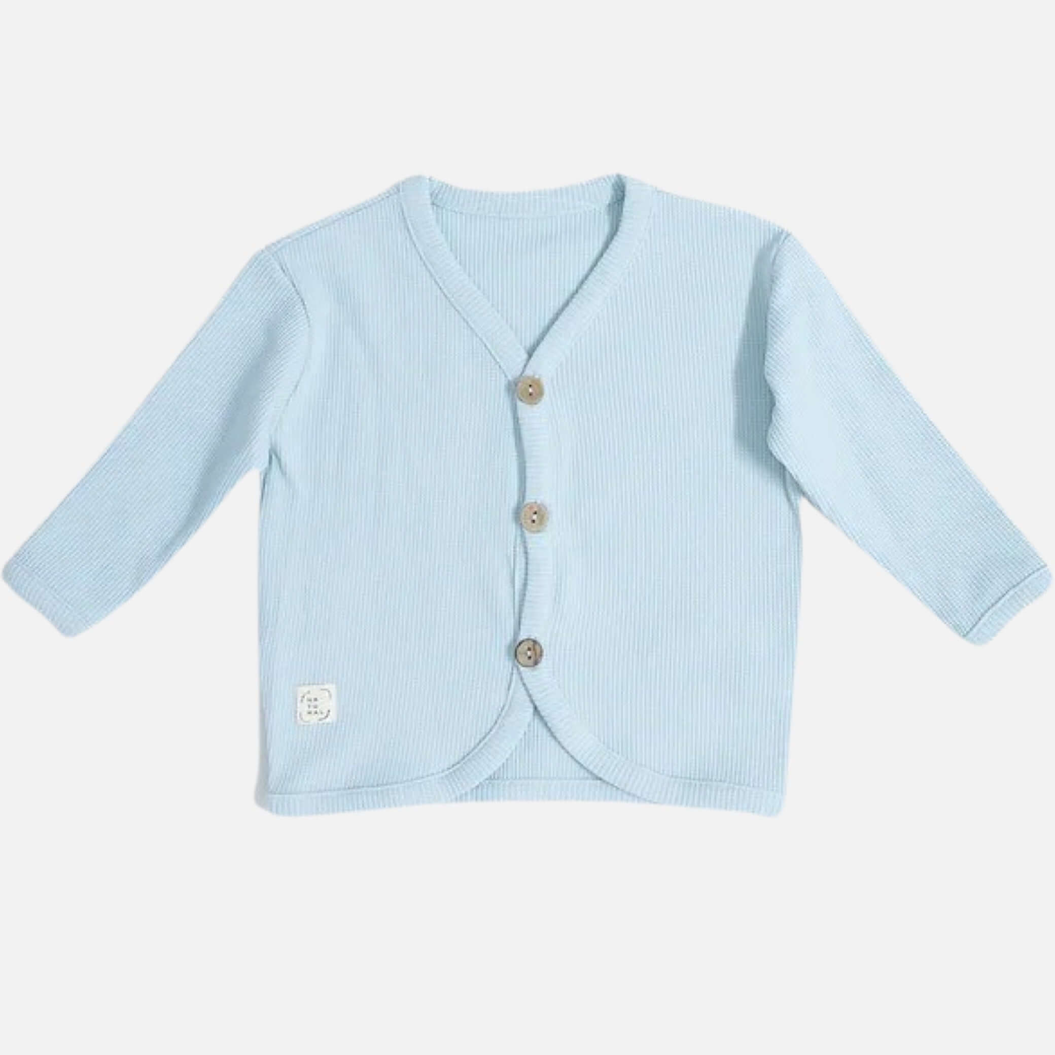 Cardigan in cotone waffle naturale - Azzurro