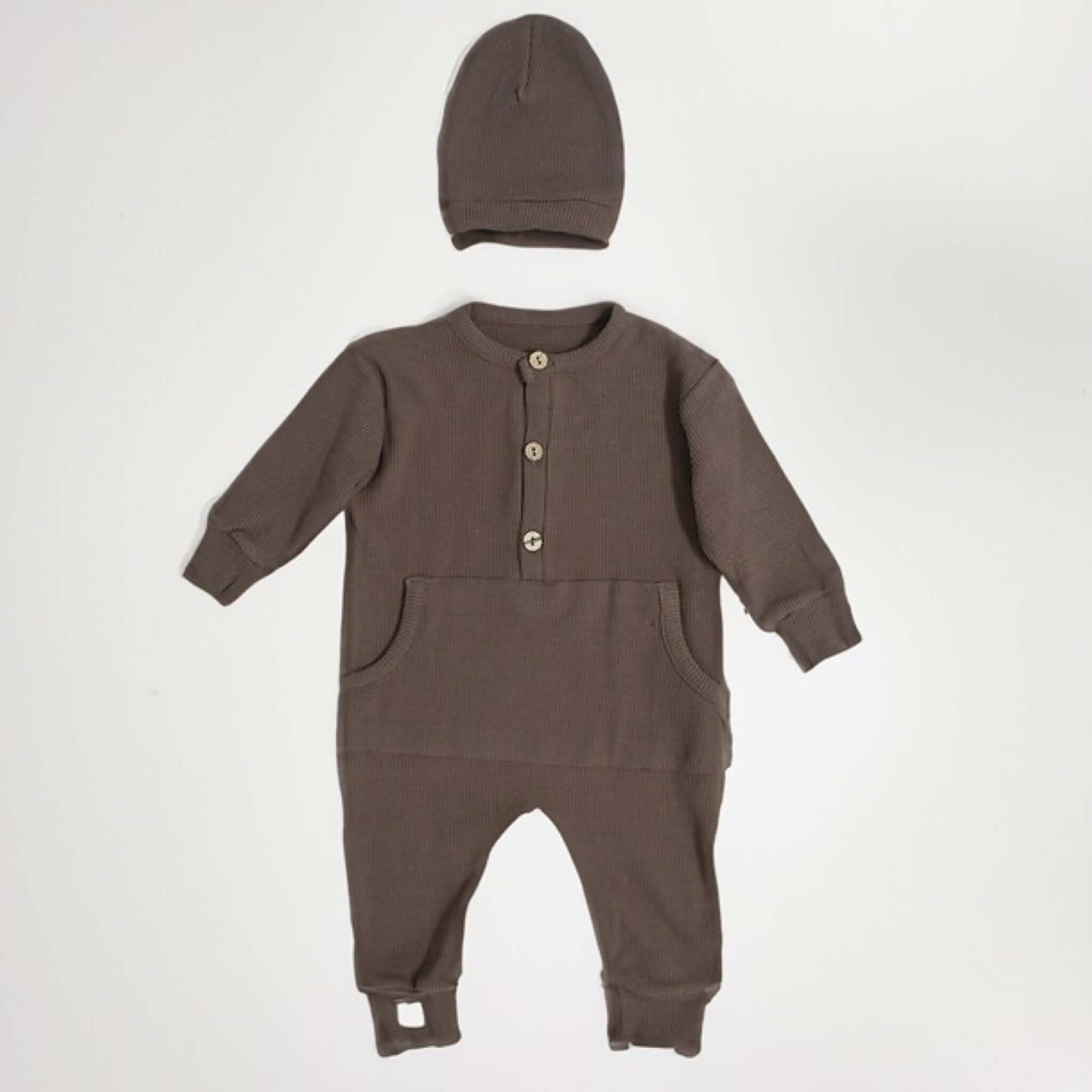 2 teiliges Babyset- Natural Overall und Mütze in Braun