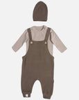 3er-Set Natural Waffle Overall + Pullover + Mütze in Braunfarbe
