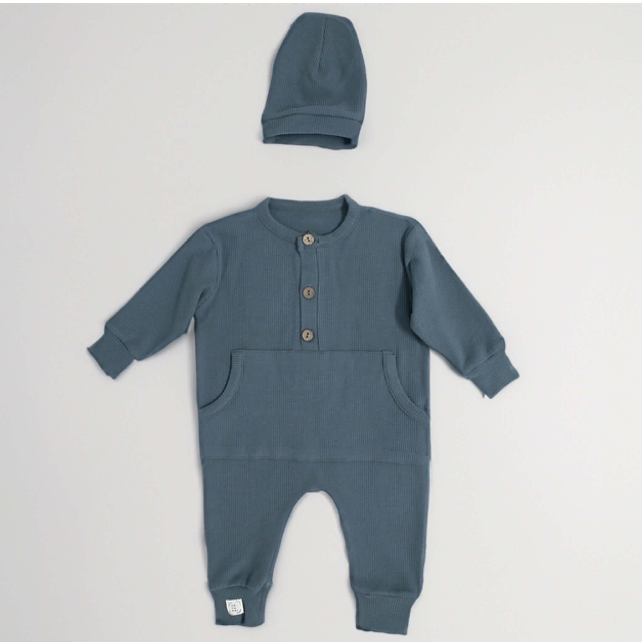 2 teiliges Babyset - Natural Overall und Mütze in Petrol