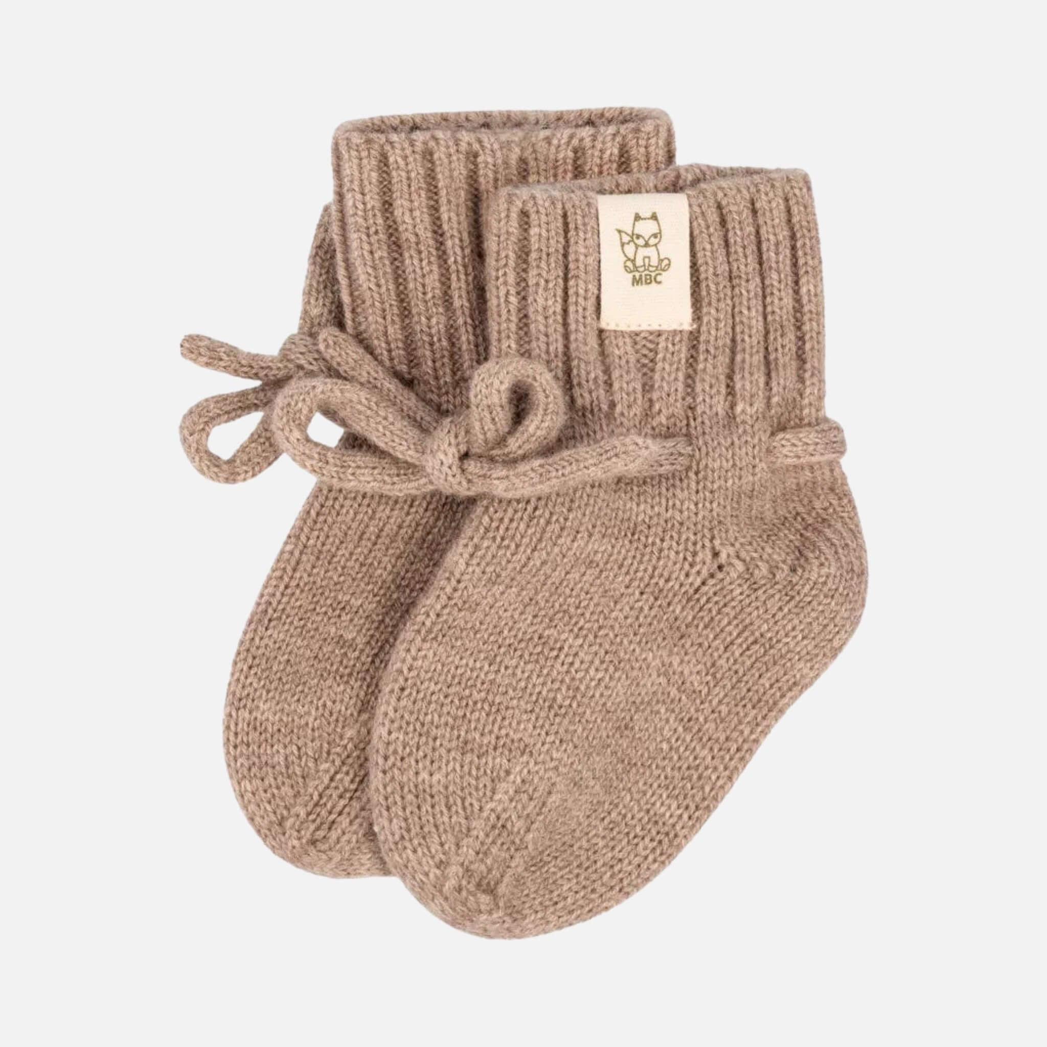Hausschuhe aus Merinowolle für Babys in Kamel