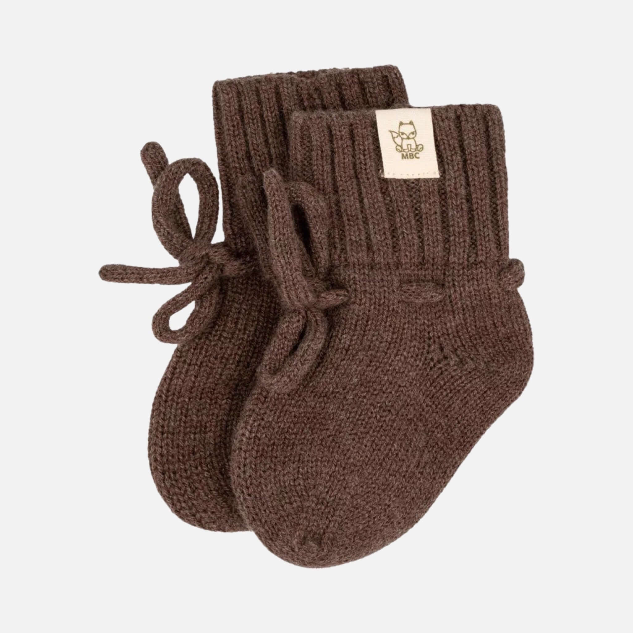 Hausschuhe aus Merinowolle in Mokka für Babys