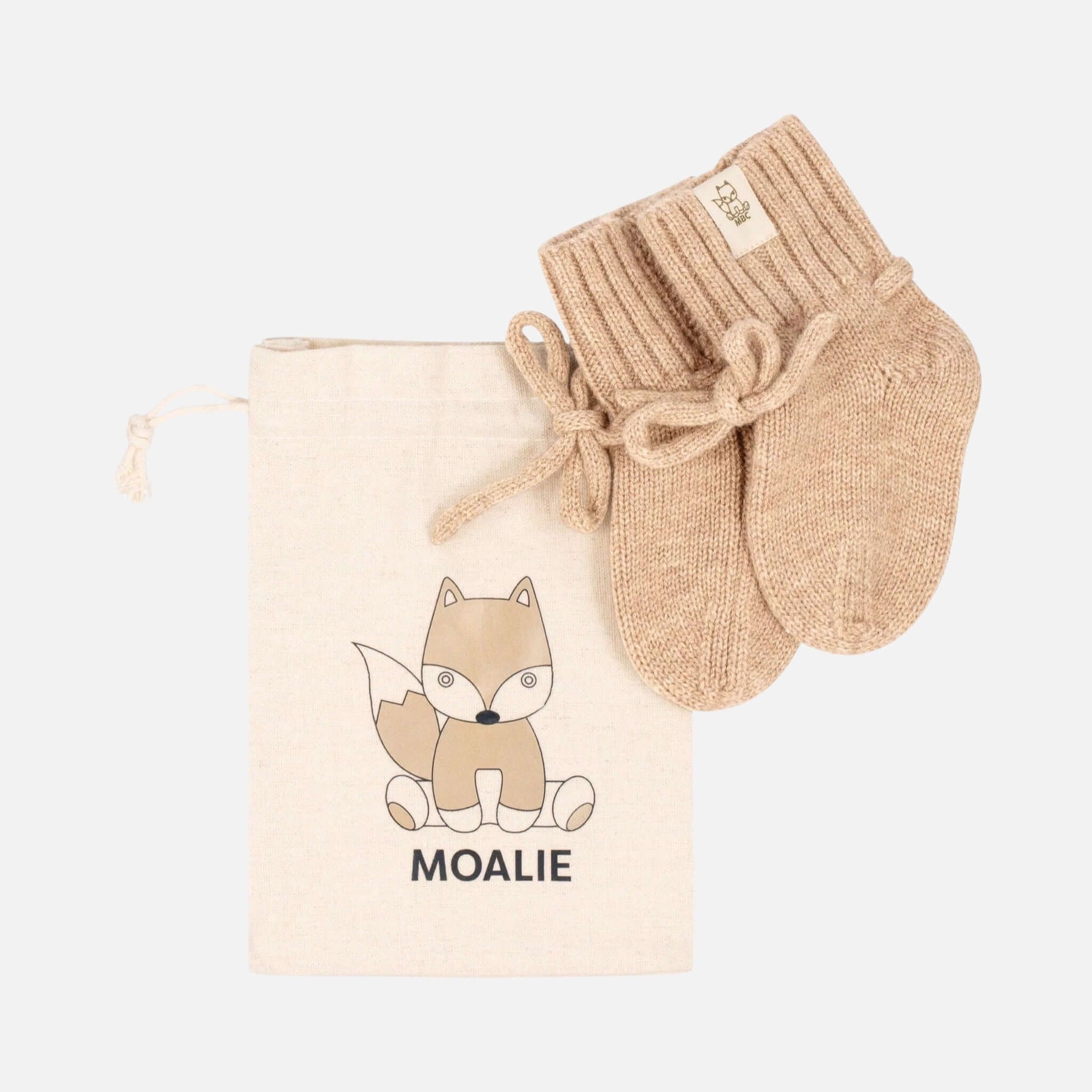 Baby-Hausschuhe aus 100% Merinowolle in Beige