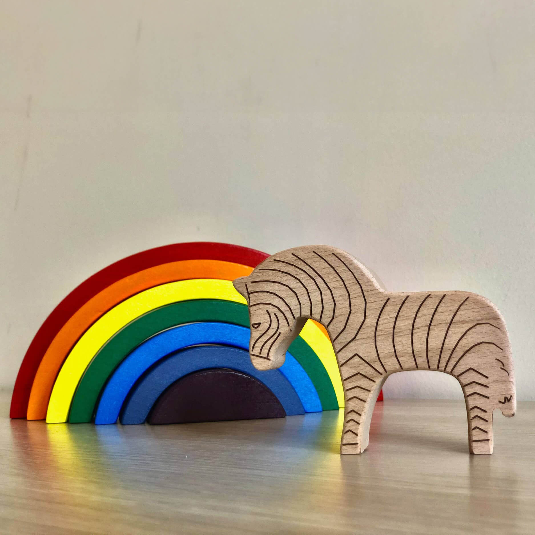 6-piece set of handmade Wooden Animals Safari