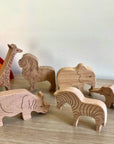 6-piece set of handmade Wooden Animals Safari