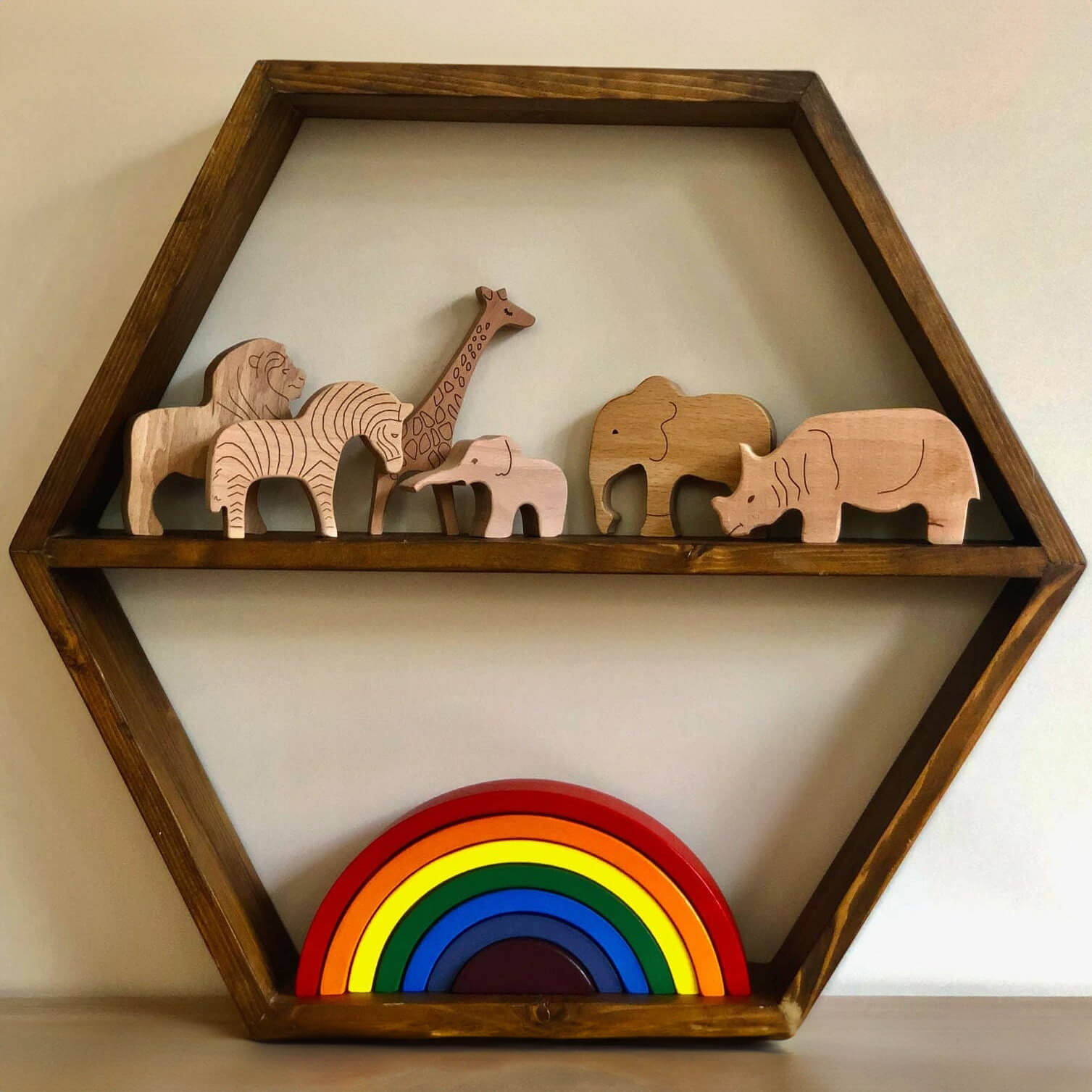 6-piece set of handmade Wooden Animals Safari