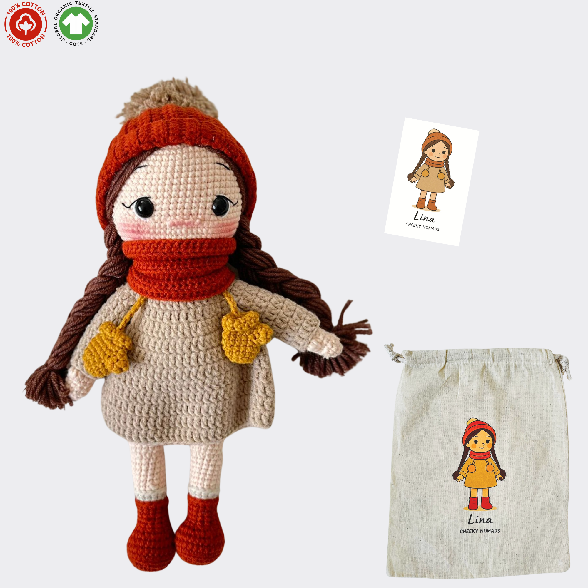Lina handgemachte Amigurumi Freundin Bio-Häkelpuppe