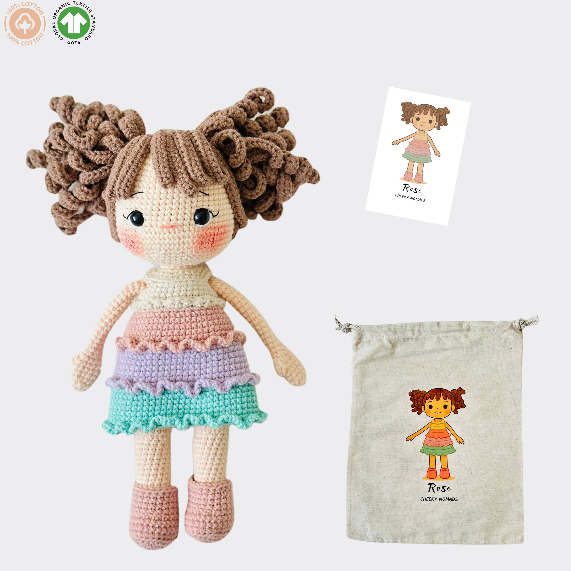 Rosé handgemachte Amigurumi Puppe - Bio-Häkelpuppe