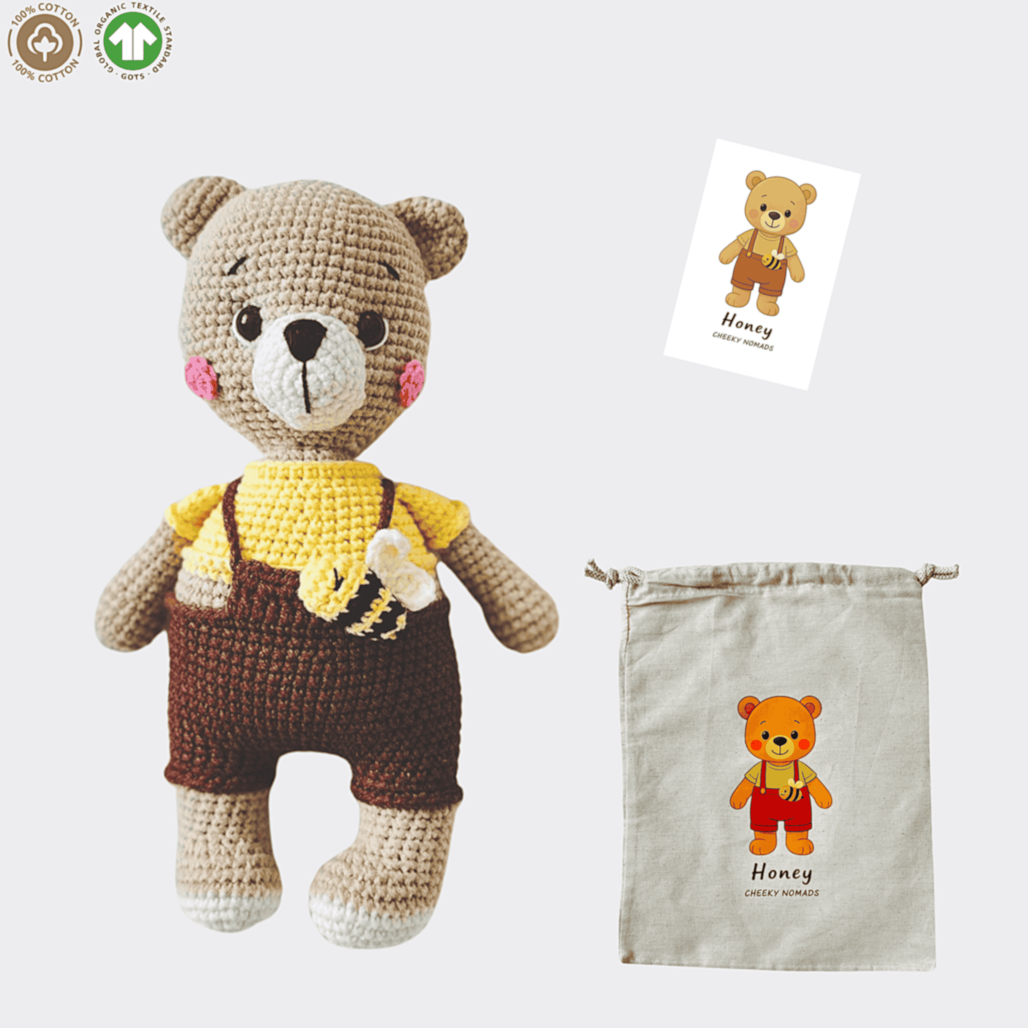 handgemachter Amigurumi Bär Honey - Bio-Häkelpuppe