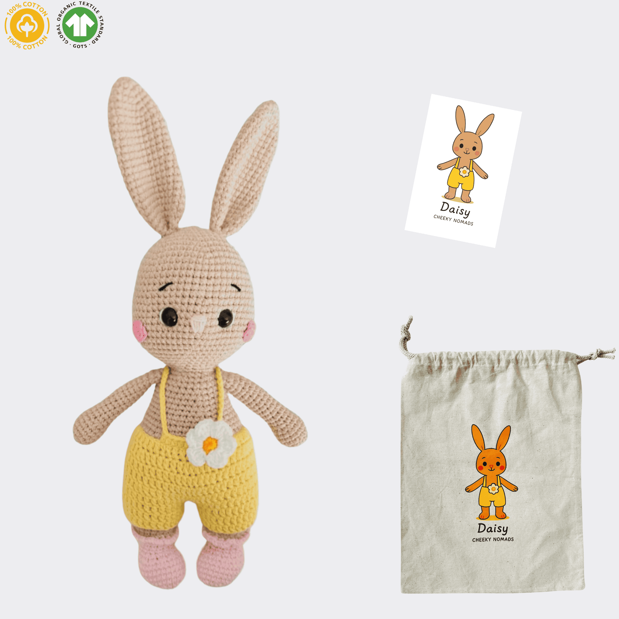 handgemachtes Bio-Amigurumi Kaninchen Daisy