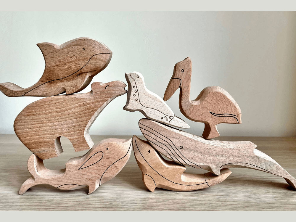7-teiliges Holzspielzeug-Set, Meerestier-Figuren