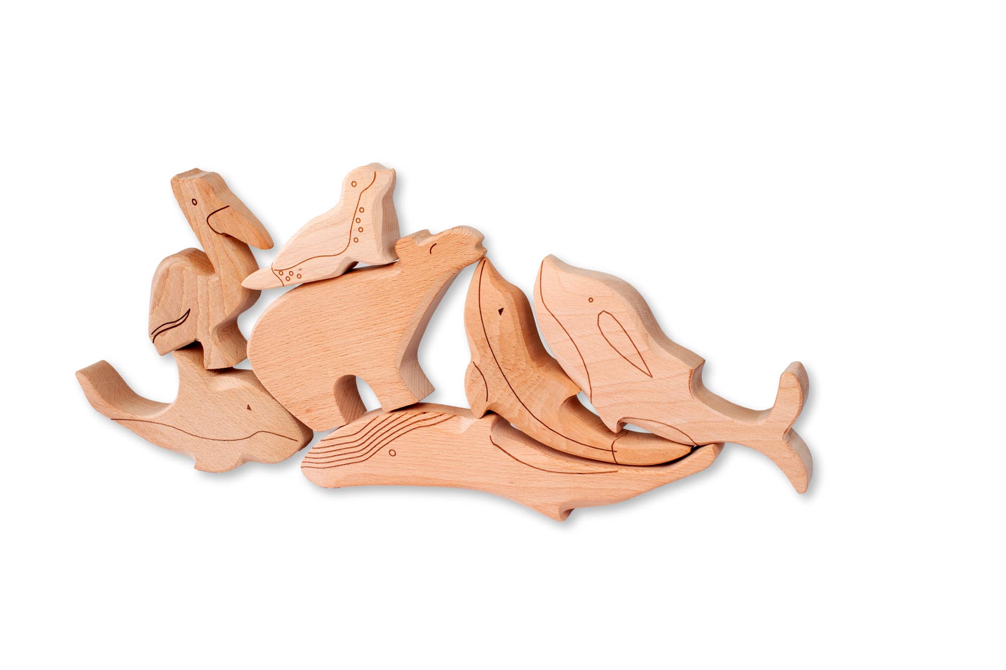 7-teiliges Holzspielzeug-Set, Meerestier-Figuren