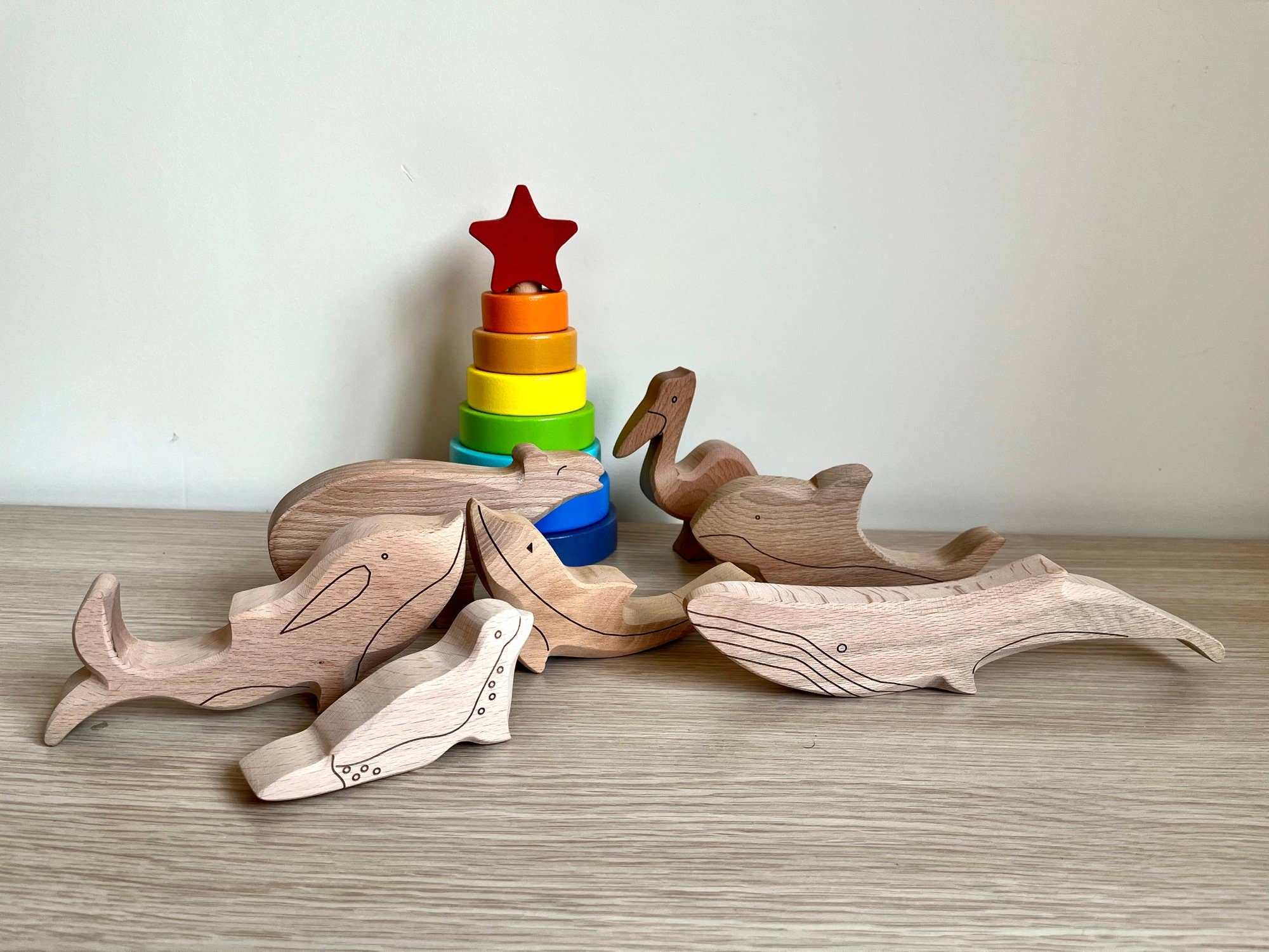 7-teiliges Holzspielzeug-Set, Meerestier-Figuren