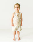 Ensemble débardeur et short en coton bio -Beige Stripes
