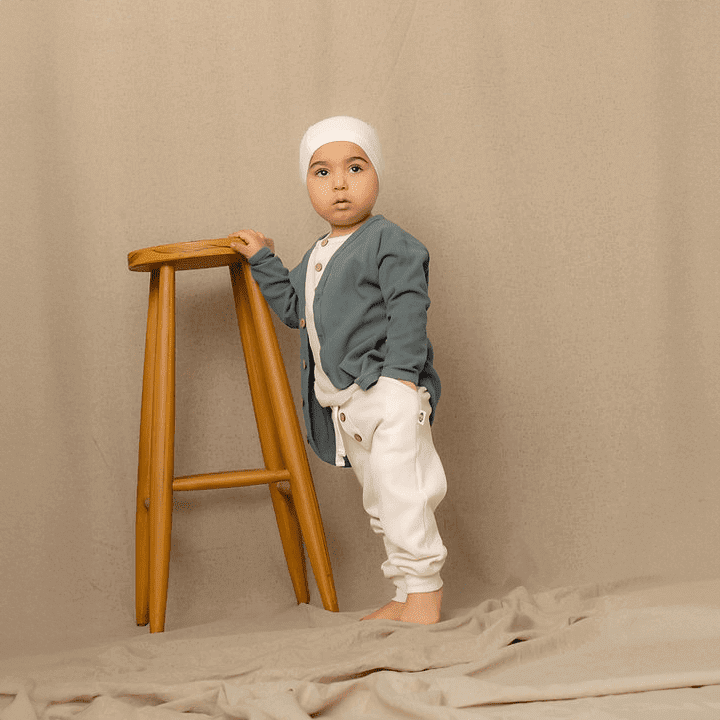 Cardigan in waffle naturale - Petrolio