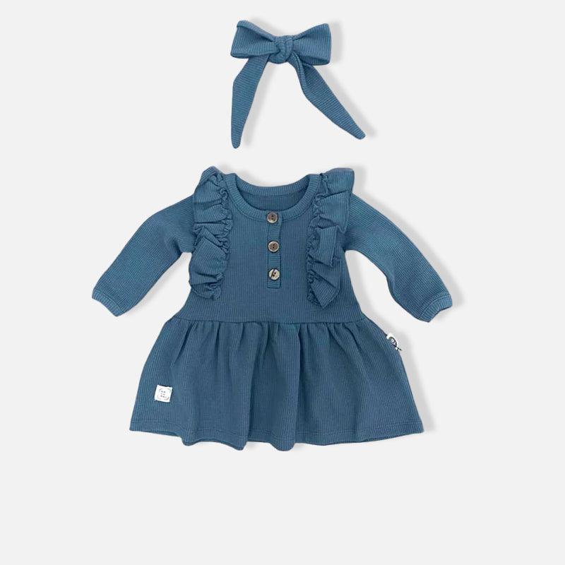 Natural Waffle Kleid mit Stirnband - Petrol - Cheeky Nomads