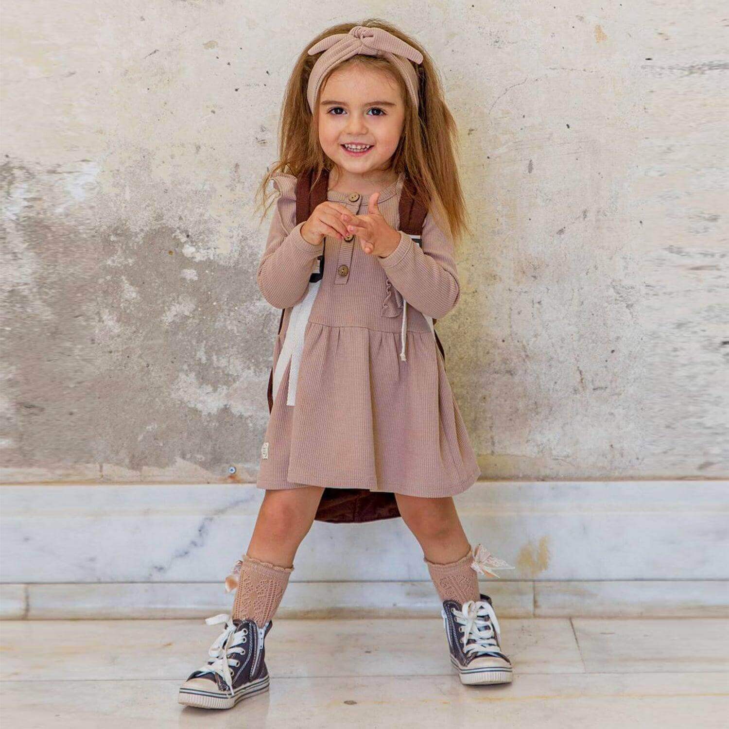 Natural Waffle Kleid mit Stirnband- Beige - Cheeky Nomads