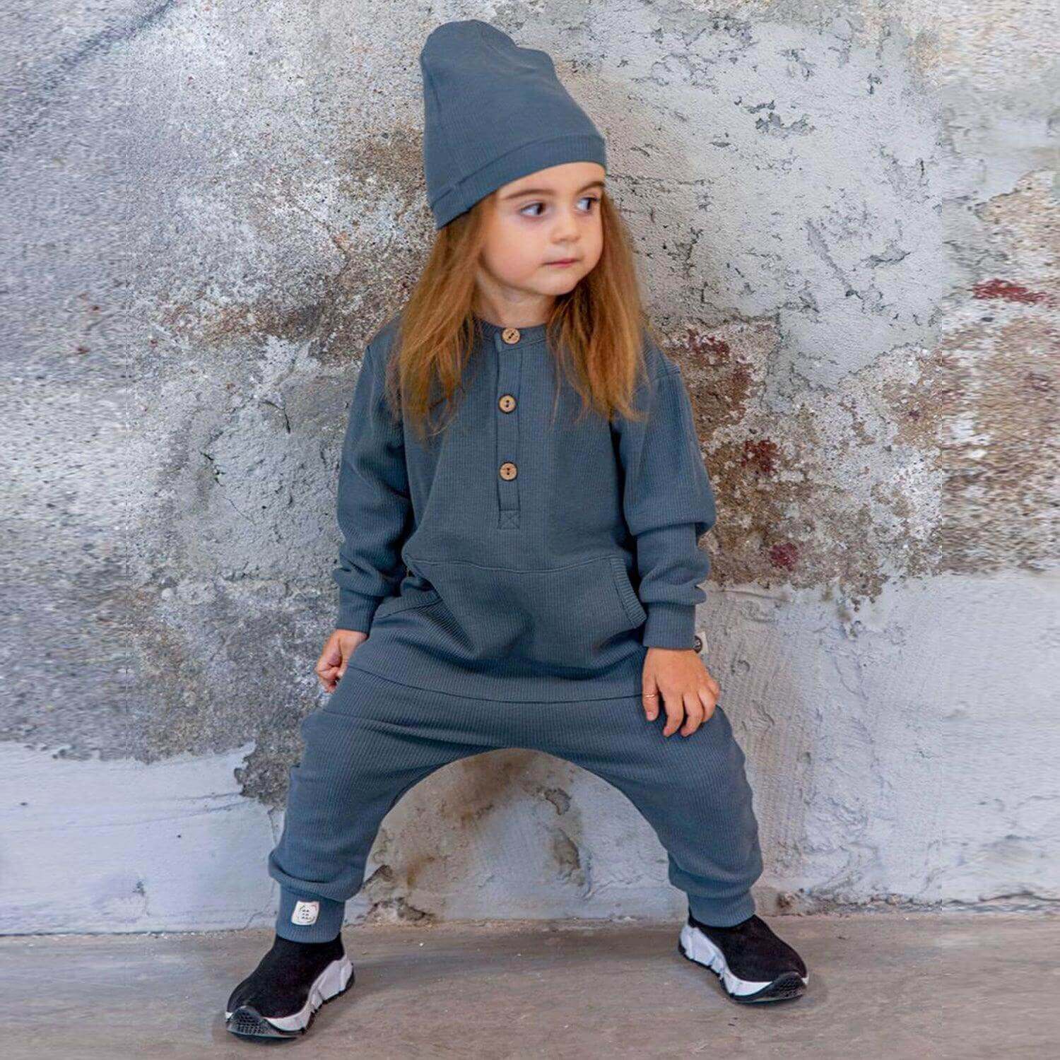 Baby Natural Overall und Mütze - Petrol - Cheeky Nomads