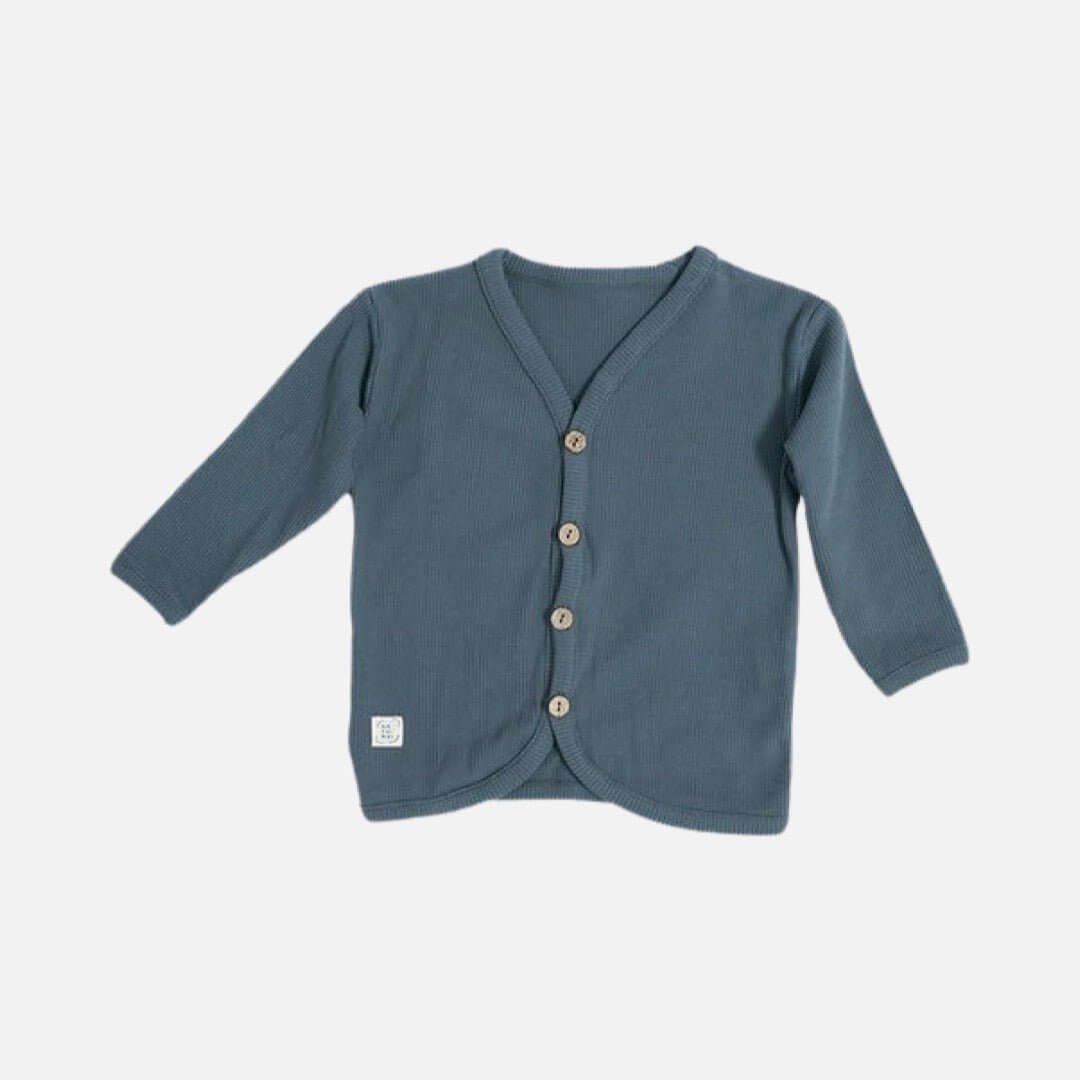 Cardigan in waffle naturale - Petrolio