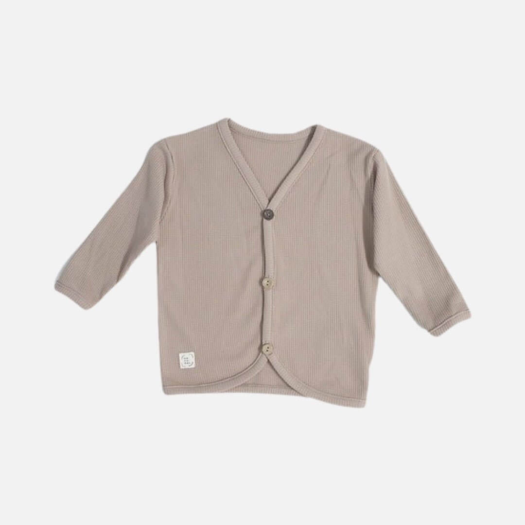 Cardigan in cotone waffle naturale - Beige