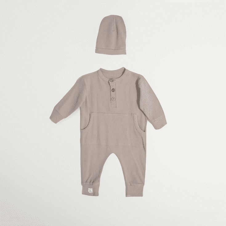 2teiliges Babyset -Natural Overall und Mütze in Beige