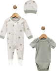 3-teiliges Baby Set aus Baumwolle (Strampler, Body & Mütze)