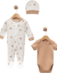 3-teiliges Baby Set aus Baumwolle (Strampler, Body & Mütze)