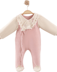 Samt Baby Overall Mädchen mit Stickerei Naturfarben