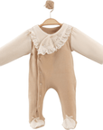 Samt Baby Overall Mädchen mit Stickerei Naturfarben