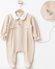 0/9 MONTHS GIRL FLOWER EMBROIDERY GUIPURE WINTER OVERALLS