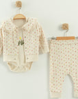 3-teiliges Baby Set mit Stickerei – Jacke, Body & Hose aus Baumwolle