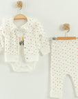 3-teiliges Baby Set mit Stickerei – Jacke, Body & Hose aus Baumwolle