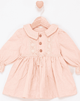 besticktes Kleid mit Knöpfen aus natürlicher Baumwolle