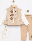 3-teiliges Baby Mädchen Set – Weste mit Knopfdetails, Langarmshirt & Hose