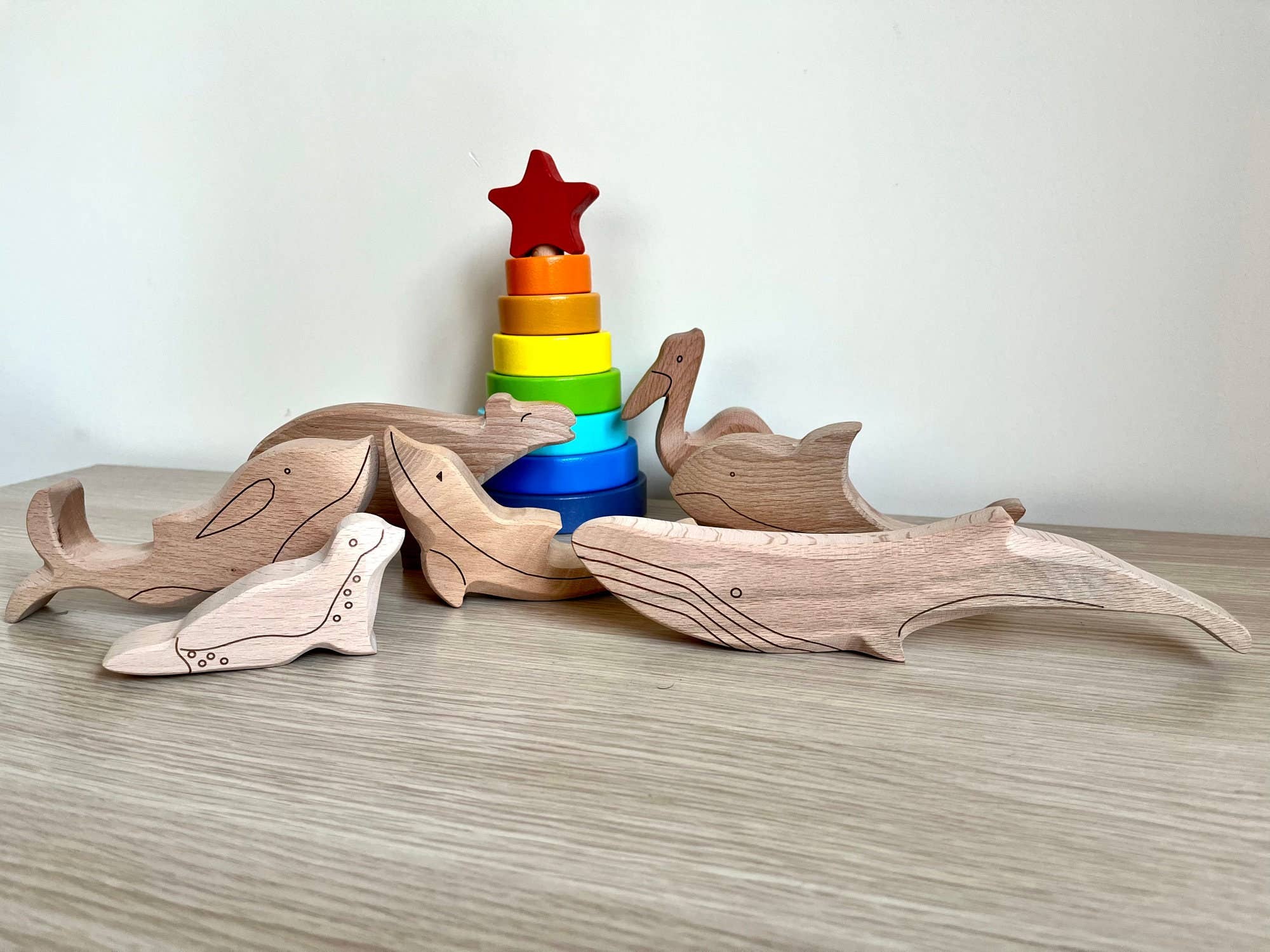 7-teiliges Holzspielzeug-Set, Meerestier-Figuren