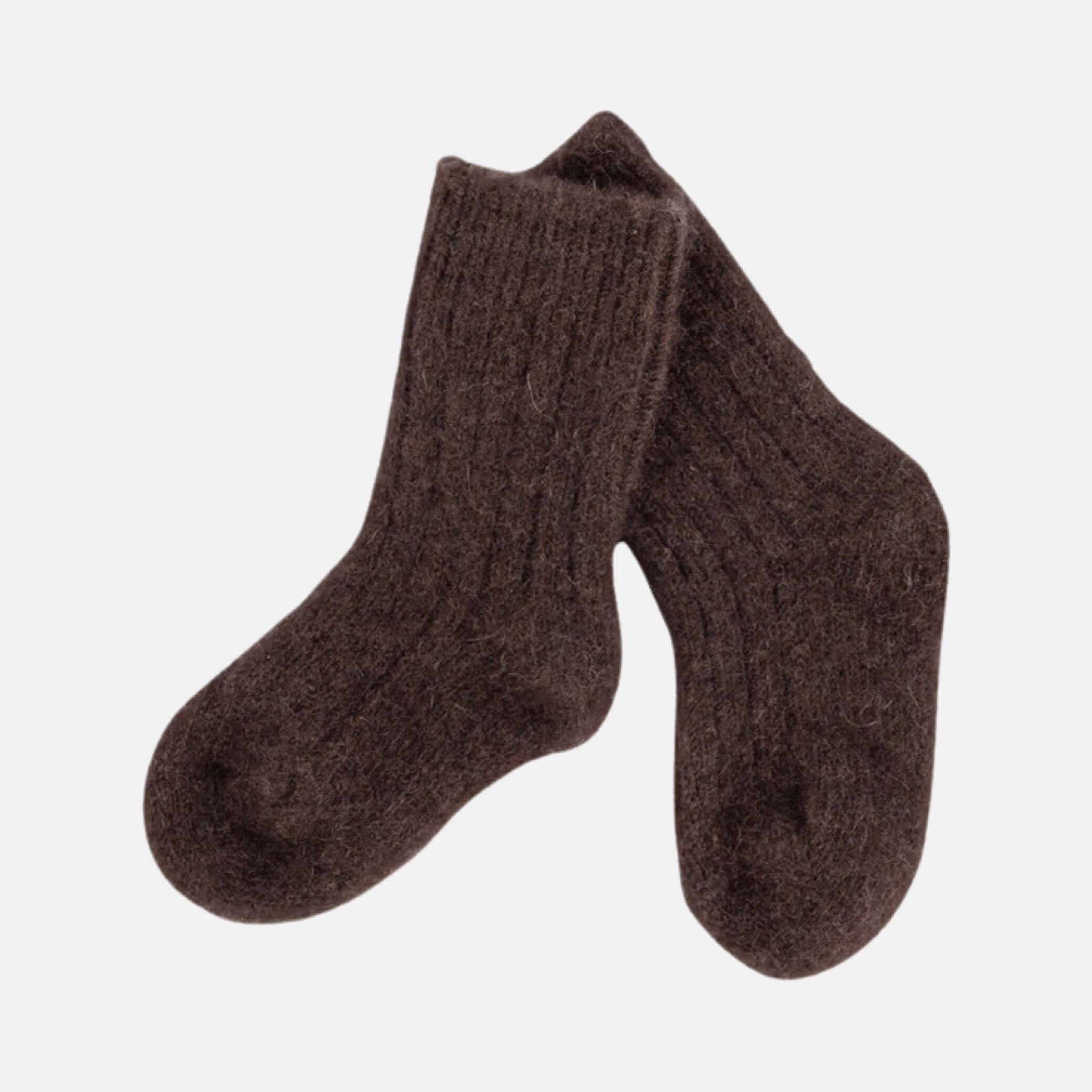 Little Steppe Socken aus Yakwolle in Schokoladenbraune für Babys