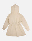 Dress with elastic waistband and hood with snap fasteners - Beige