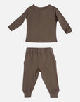 3-piece set Natural Waffle top and bottom with Beanie - Brown