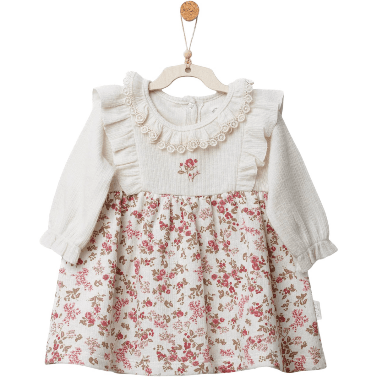 Andywawa Babykleid Floral Dreams in Ecru mit langen Ärmeln, Blumenrock und Rüschen an den Schultern